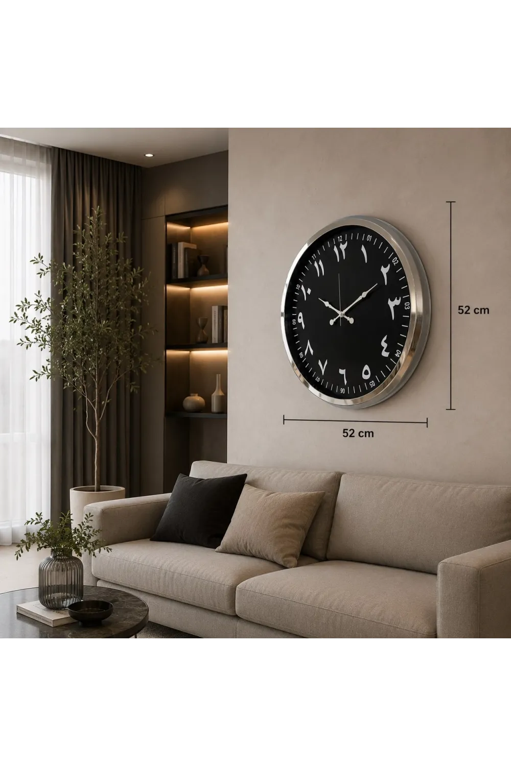 Krom Arapça Rakamlı 52 x 52 Cm Duvar Saati