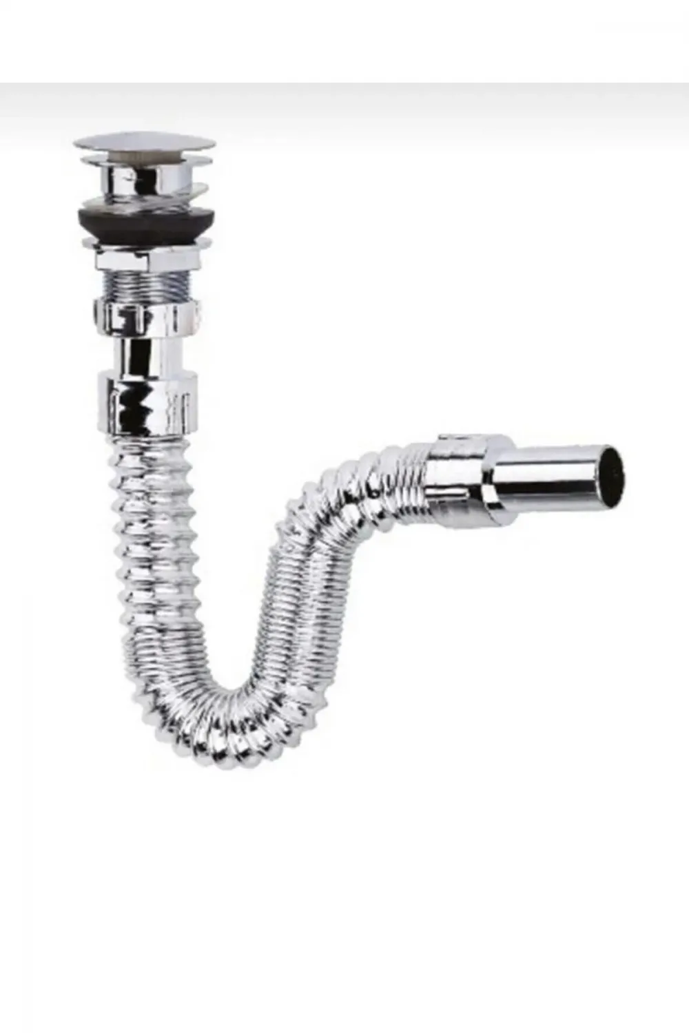 Krom Basmalı Sifon Körüklü Sifon Bas Stoplu Lavabo Mutfak SifonuPaslanmaz