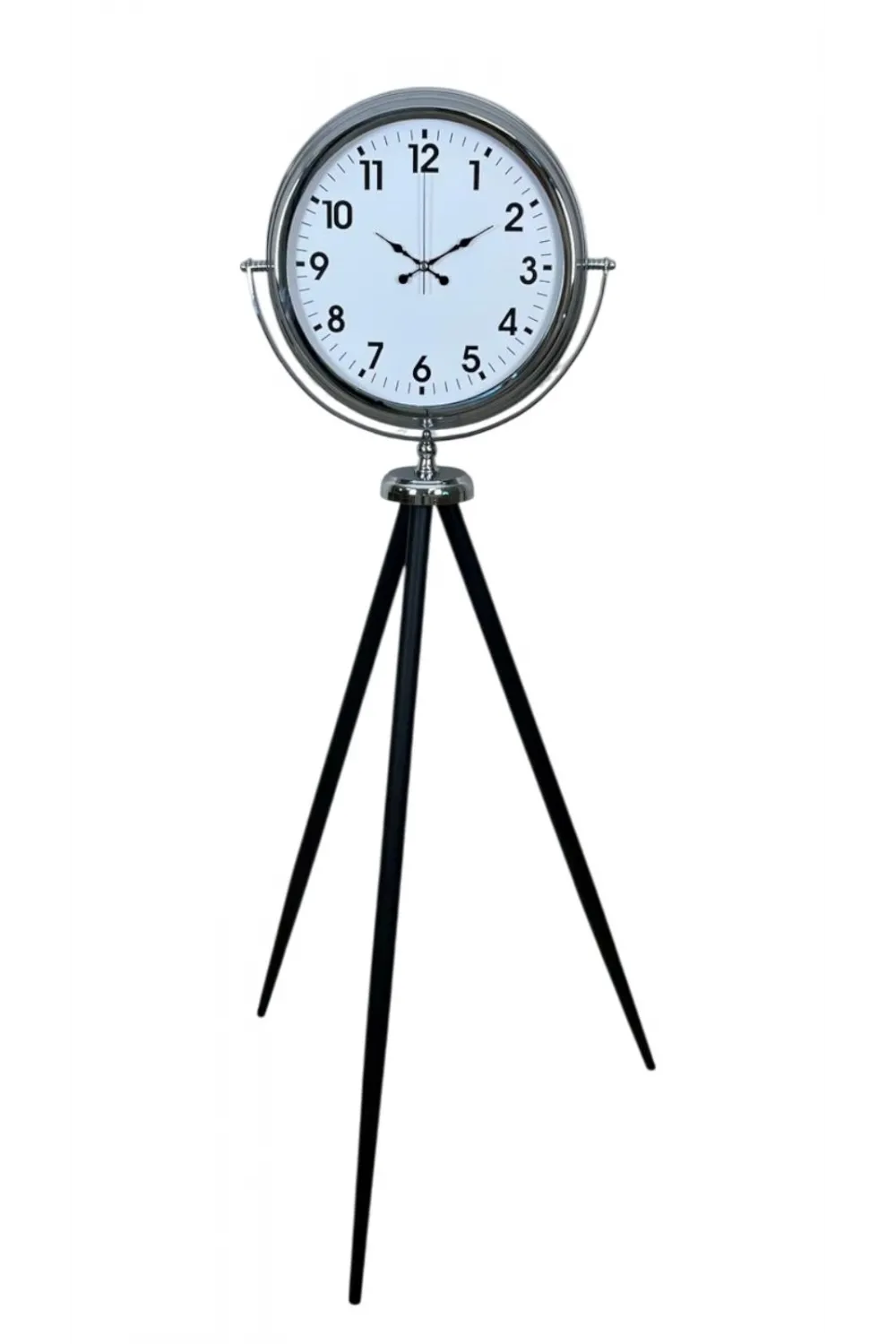 Krom Dekoratif Tasarım Tripod Ayaklı Saat