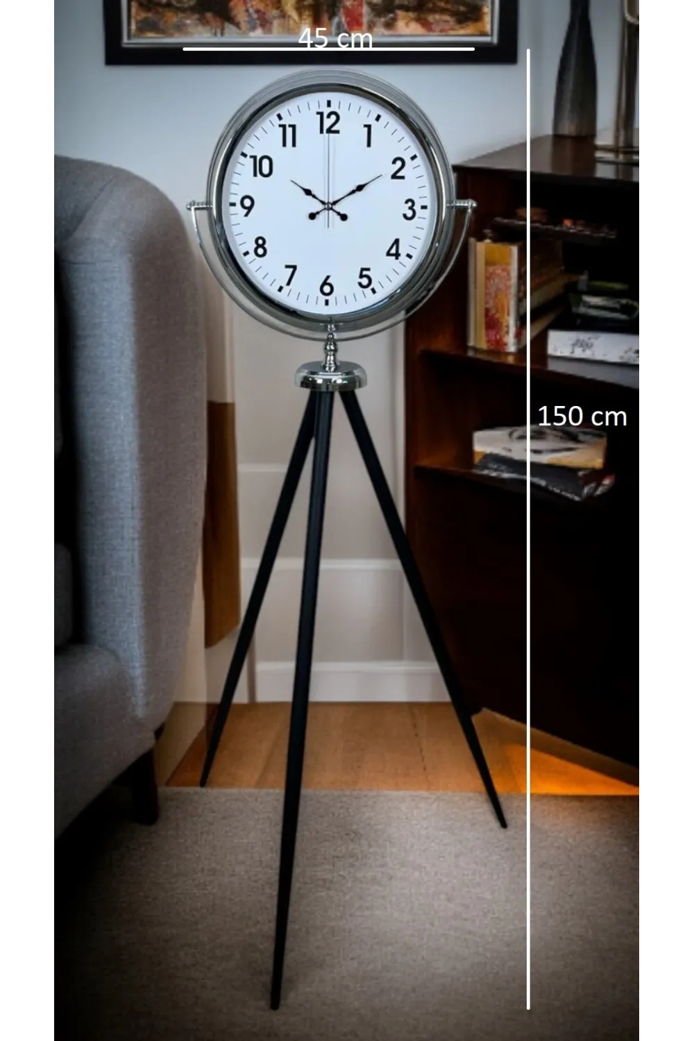Krom Dekoratif Tasarım Tripod Ayaklı Saat