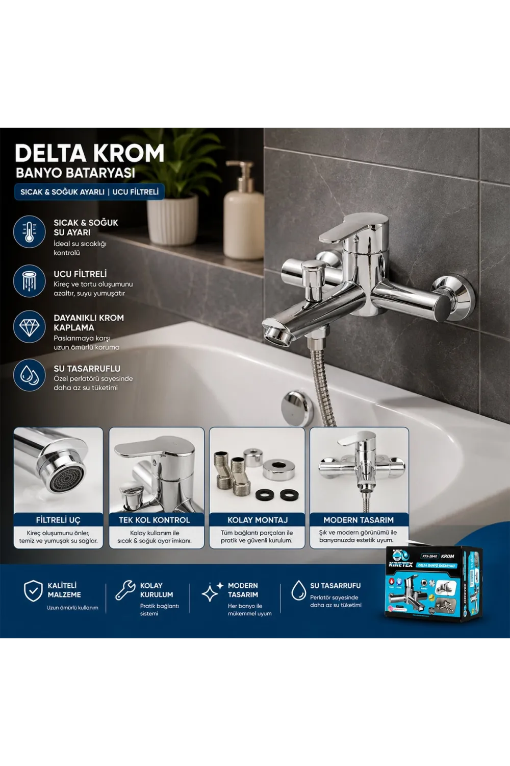 Krom Delta Banyo Bataryası Aç Kapa Ktx-2640