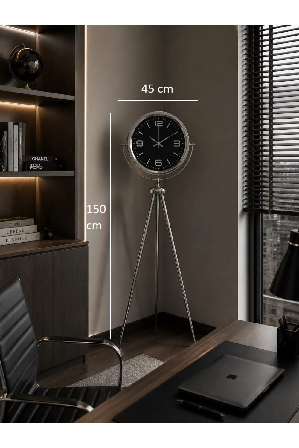 Krom Elegance 150 x 45 Cm Metal Tripod Ayaklı Saat