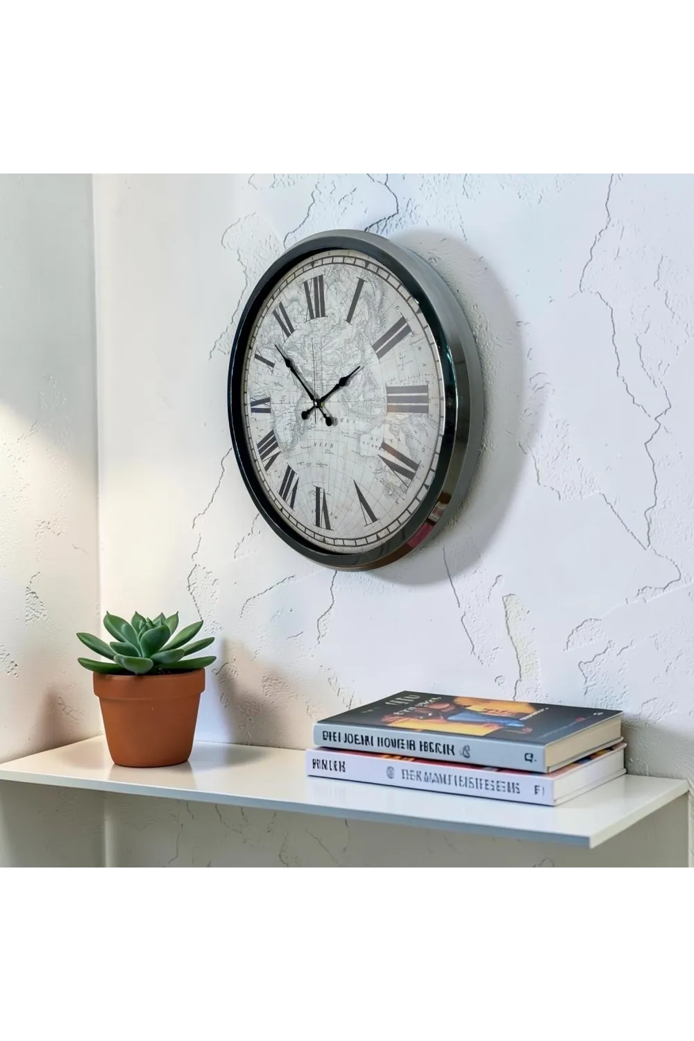 Krom Imperium 52 Cm Metal Dünya Haritası Duvar Saati