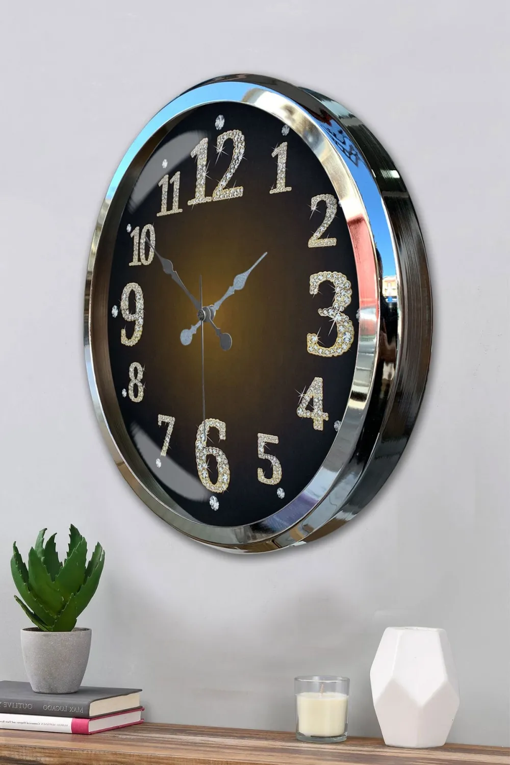 Krom Işıltılı Zaman 52 Cm Metal Duvar Saati