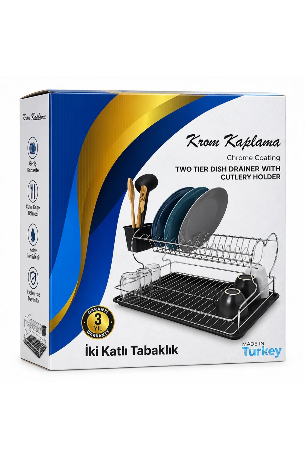 Krom - Metal 2 Katlı Tabaklık - Bulaşıklık