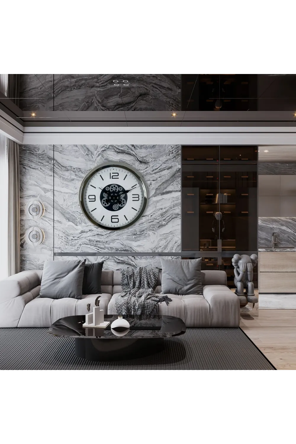 Krom Modern 60 Cm Çarklı Duvar Saati