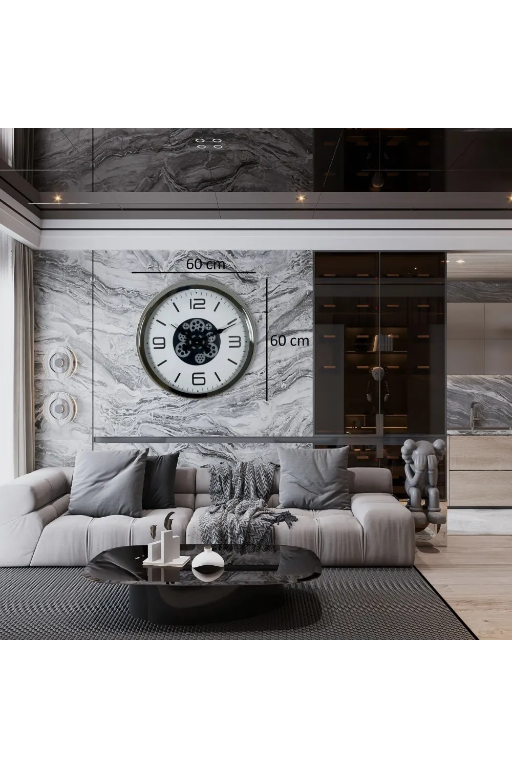 Krom Modern 60 Cm Çarklı Duvar Saati