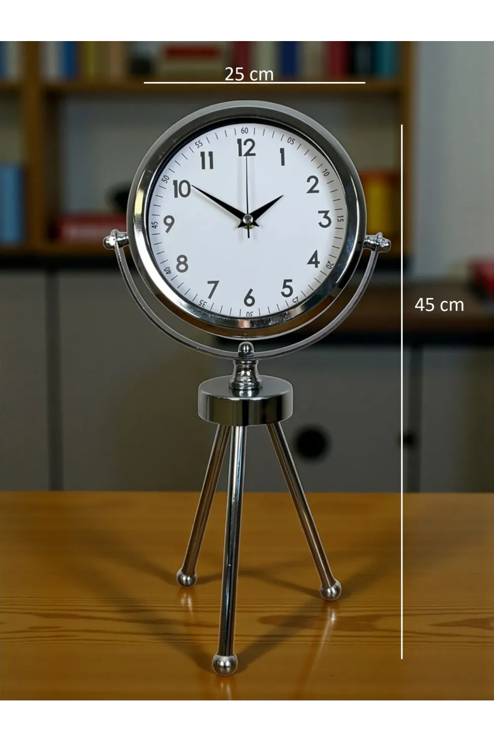 Krom Modern Classic Üç Ayaklı Metal Masa Saati