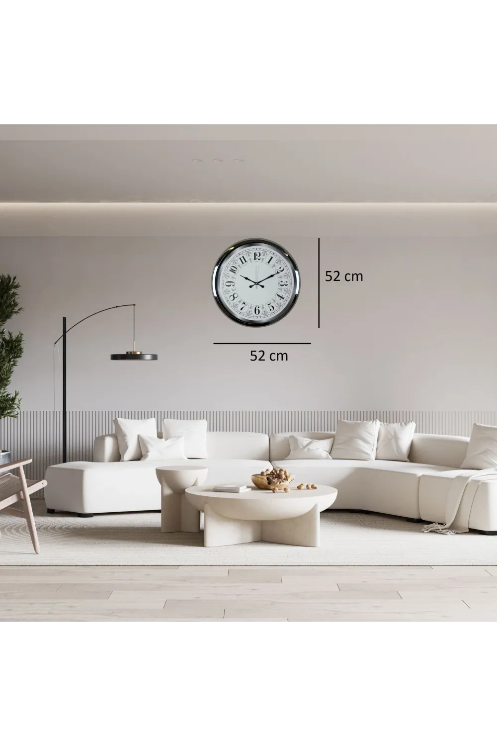 Krom Modern Desenli 52 x 52 Cm Duvar Saati