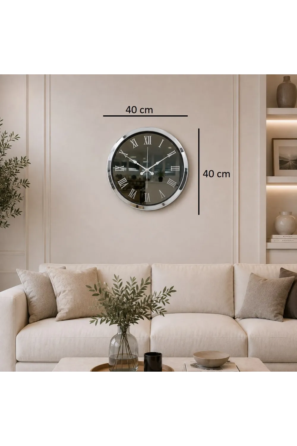 Krom Platinum Aynalı 40 x 40 Cm Duvar Saati