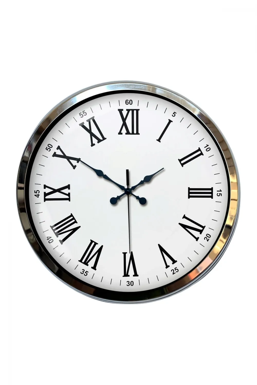 Krom Roma Rakamlı 40 Cm Metal Modern Duvar Saati