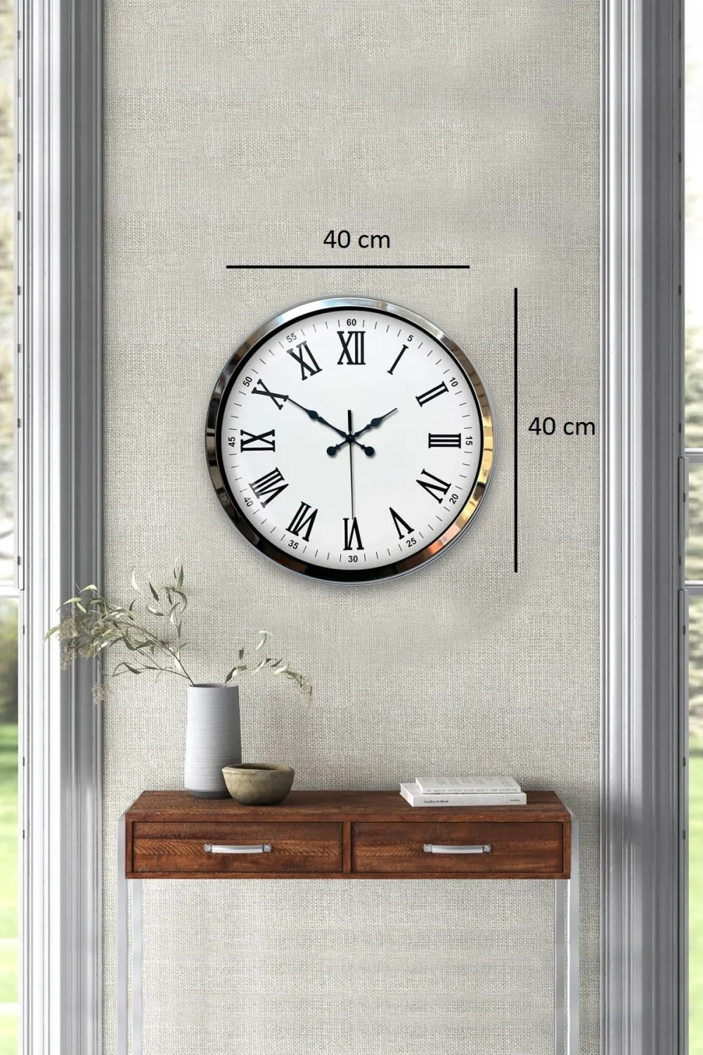 Krom Roma Rakamlı 40 Cm Metal Modern Duvar Saati
