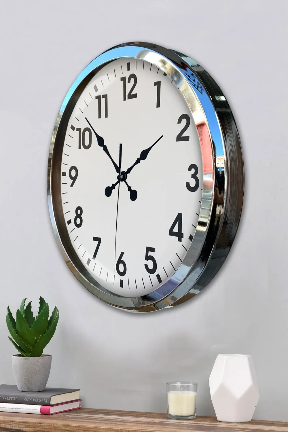 Krom Şıklık 52 Cm Metal Modern Duvar Saat