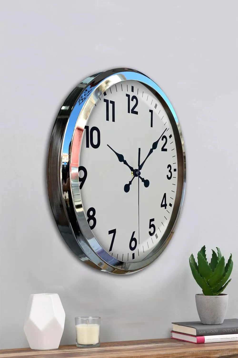 Krom Şıklık 52 Cm Metal Modern Duvar Saat