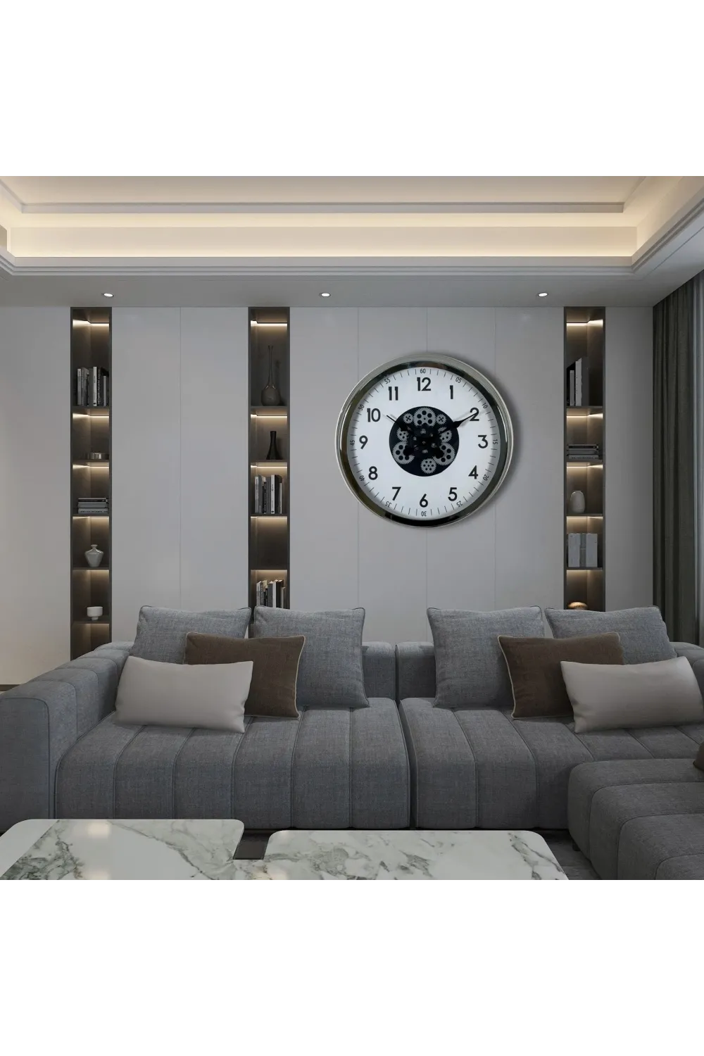 Krom Şıklık Sade 60 Cm Çarklı Duvar Saati