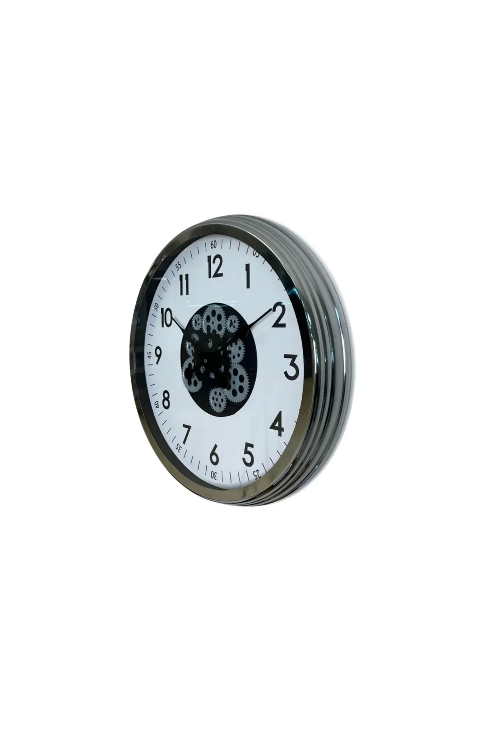 Krom Şıklık Sade 60 Cm Çarklı Duvar Saati