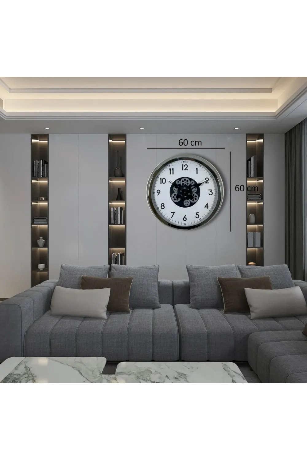 Krom Şıklık Sade 60 Cm Çarklı Duvar Saati