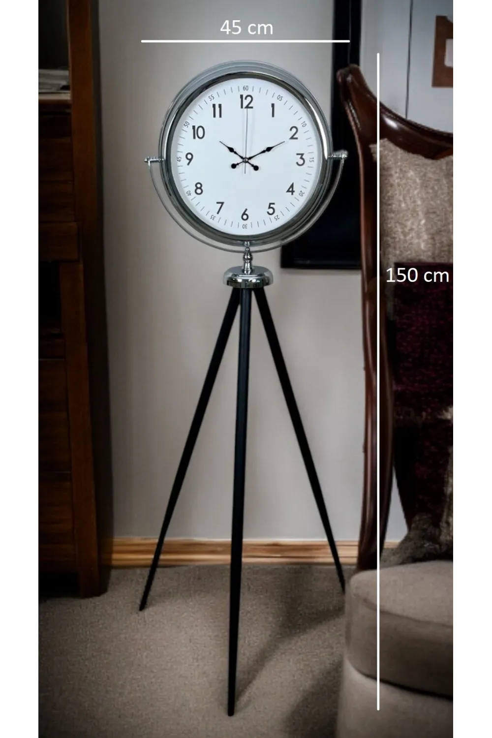 Krom Standart Tripod Ayaklı Saat
