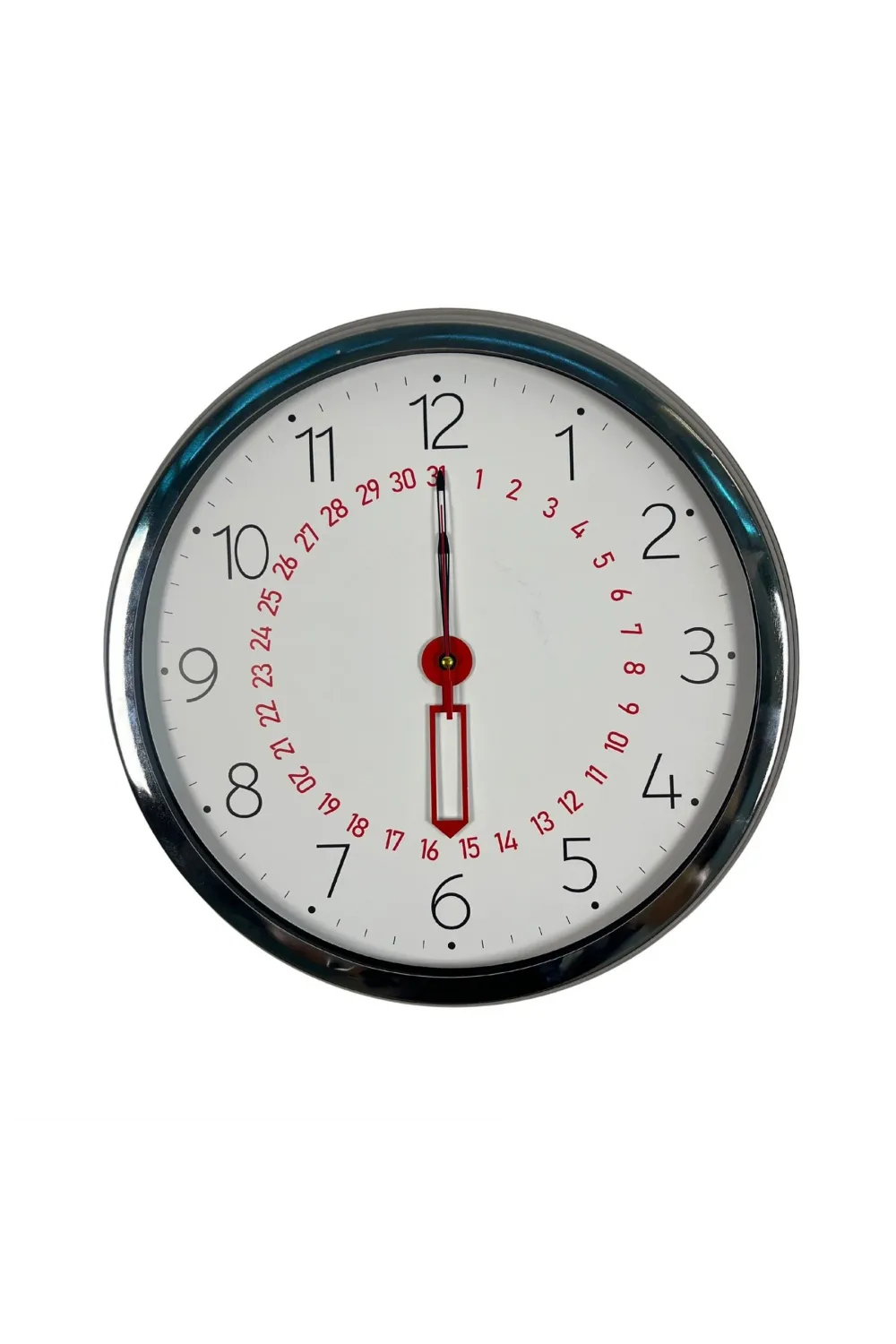 Krom Takvimli 40 x 40 Cm Metal Duvar Saati