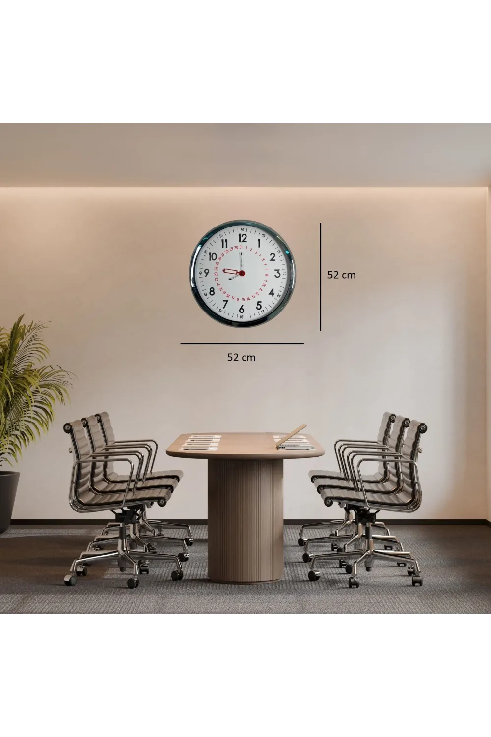 Krom Takvimli 52 x 52 Cm Metal Duvar Saati