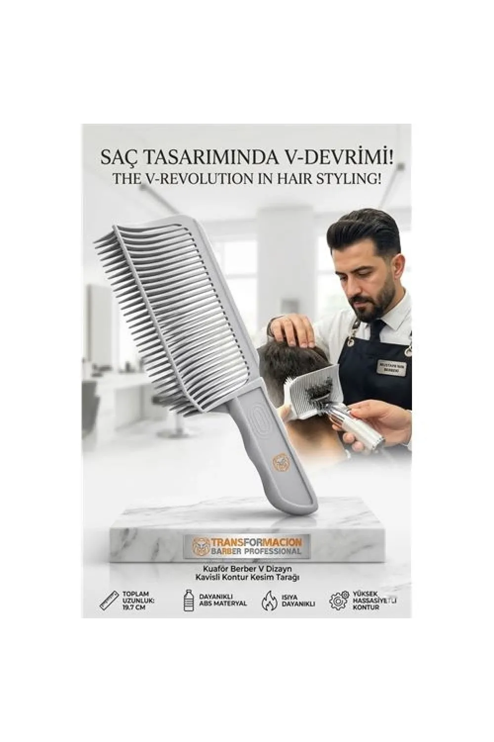 Kuaför Berber V Dizayn Kavisli Kontur Kesim Tarağı 721919