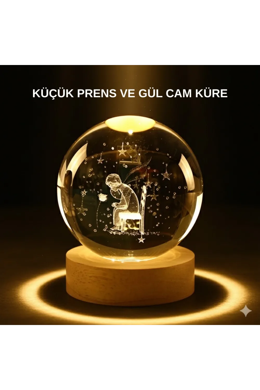 Küçük Prens Işıklı Küre Lamba Ahşap Taban Büyük Boy Hediyelik