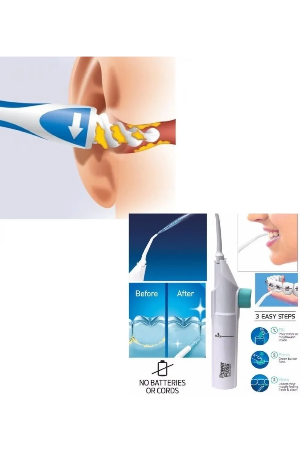 Kulak Temizleme ve Power Floss Diş Temizleme Seti | Mekanik Ağız Bakımı