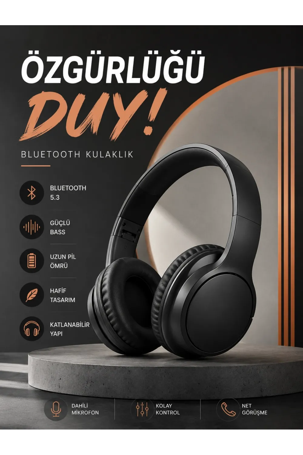 Kulak Üstü Bluetooth Kulaklık Ayarlanabiilir Uzun Pil Ömrü Kablosuz 5.0 Bluetooth