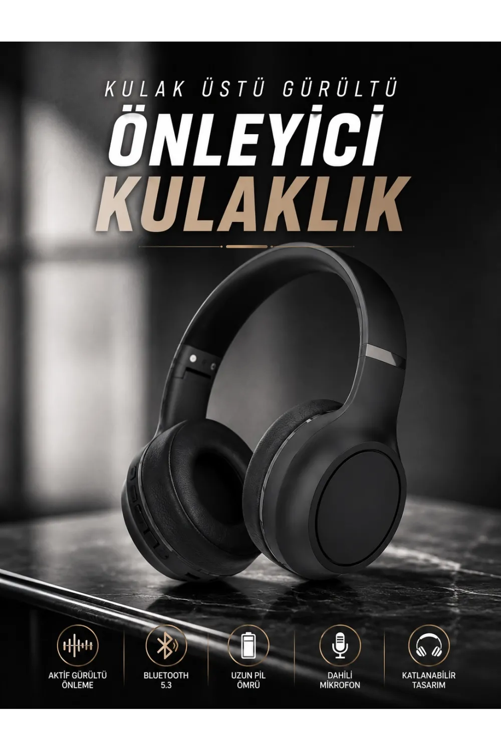 Kulak Üstü Kablosuz Bluetooth Kulaklık Gürültü Önleyici Ayarlanabilir