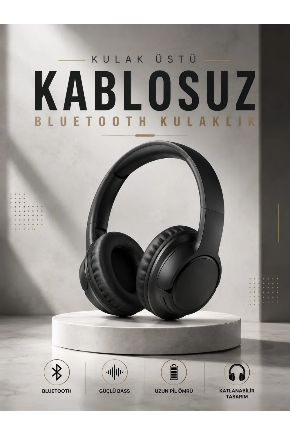 Kulak Üstü Kablosuz Bluetooth Kulaklık Yüksek Ses Kaliteli Anc Özelliği