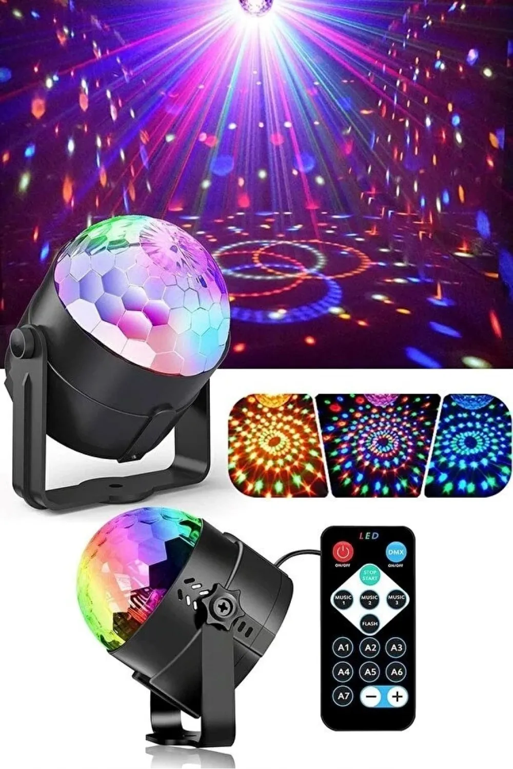 Kumandalı Sese Duyarlı Çok Renkli LED Disko Topu - Lazer Işıklı Parti Küresi