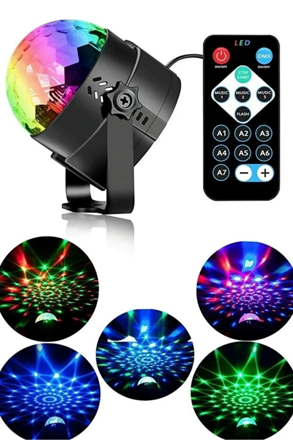 Kumandalı Sese Duyarlı Çok Renkli LED Disko Topu - Lazer Işıklı Parti Küresi