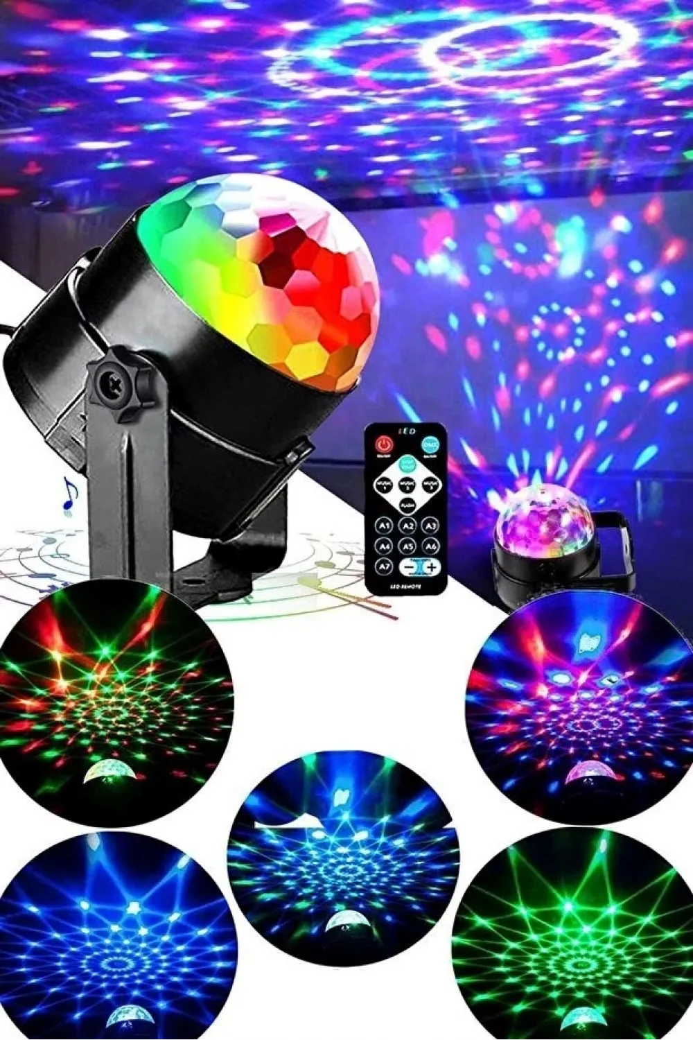 Kumandalı Sese Duyarlı Çok Renkli LED Disko Topu - Lazer Işıklı Parti Küresi