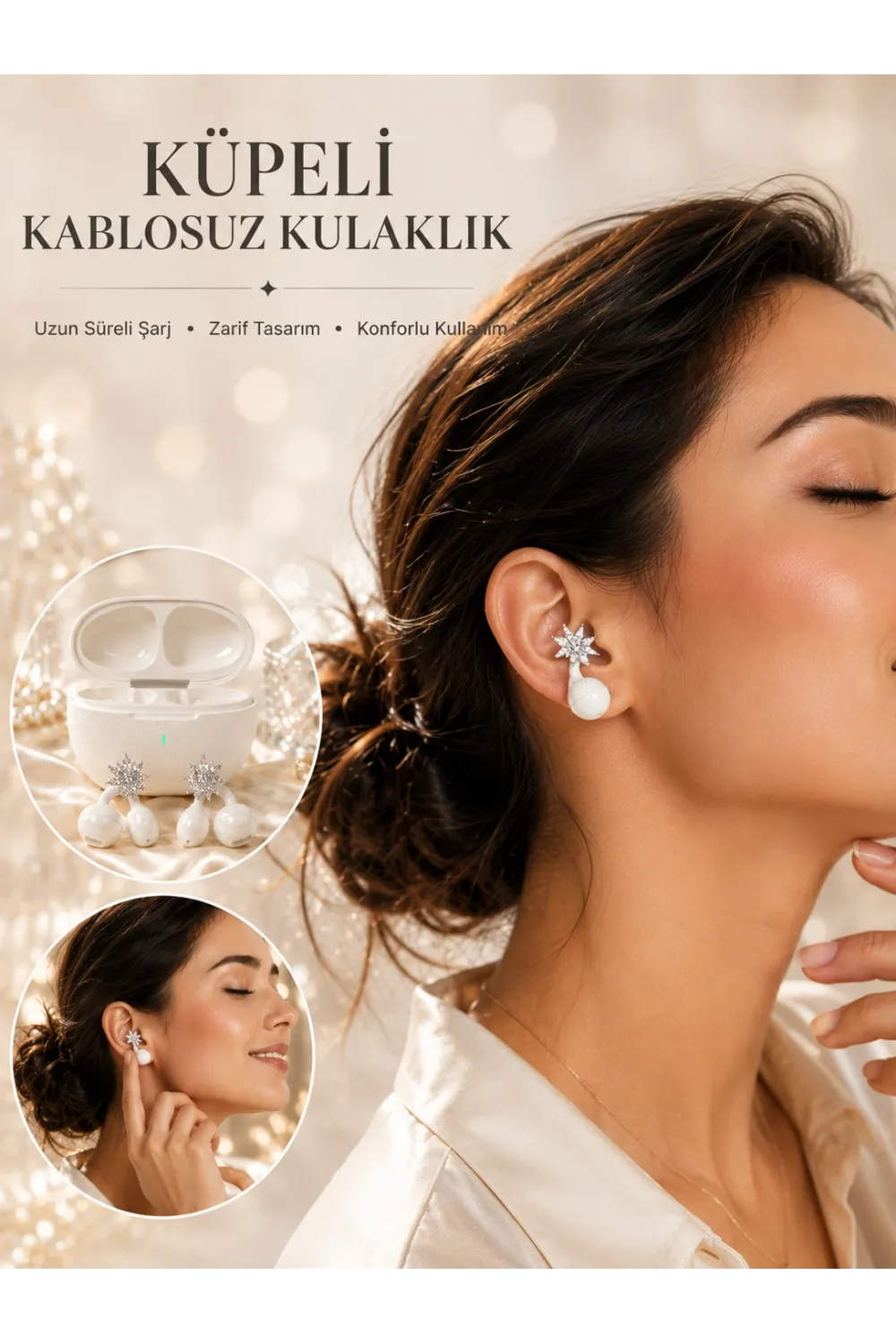 Küpeli Kablosuz Bluetooth Kulaklık Uzun Süreli Şarj Özellikli