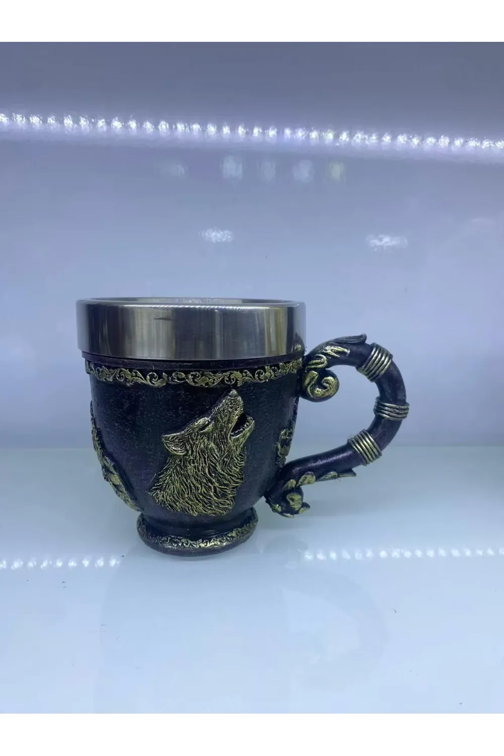 Kurt işlemeli Çelik Kupa Kod 6922