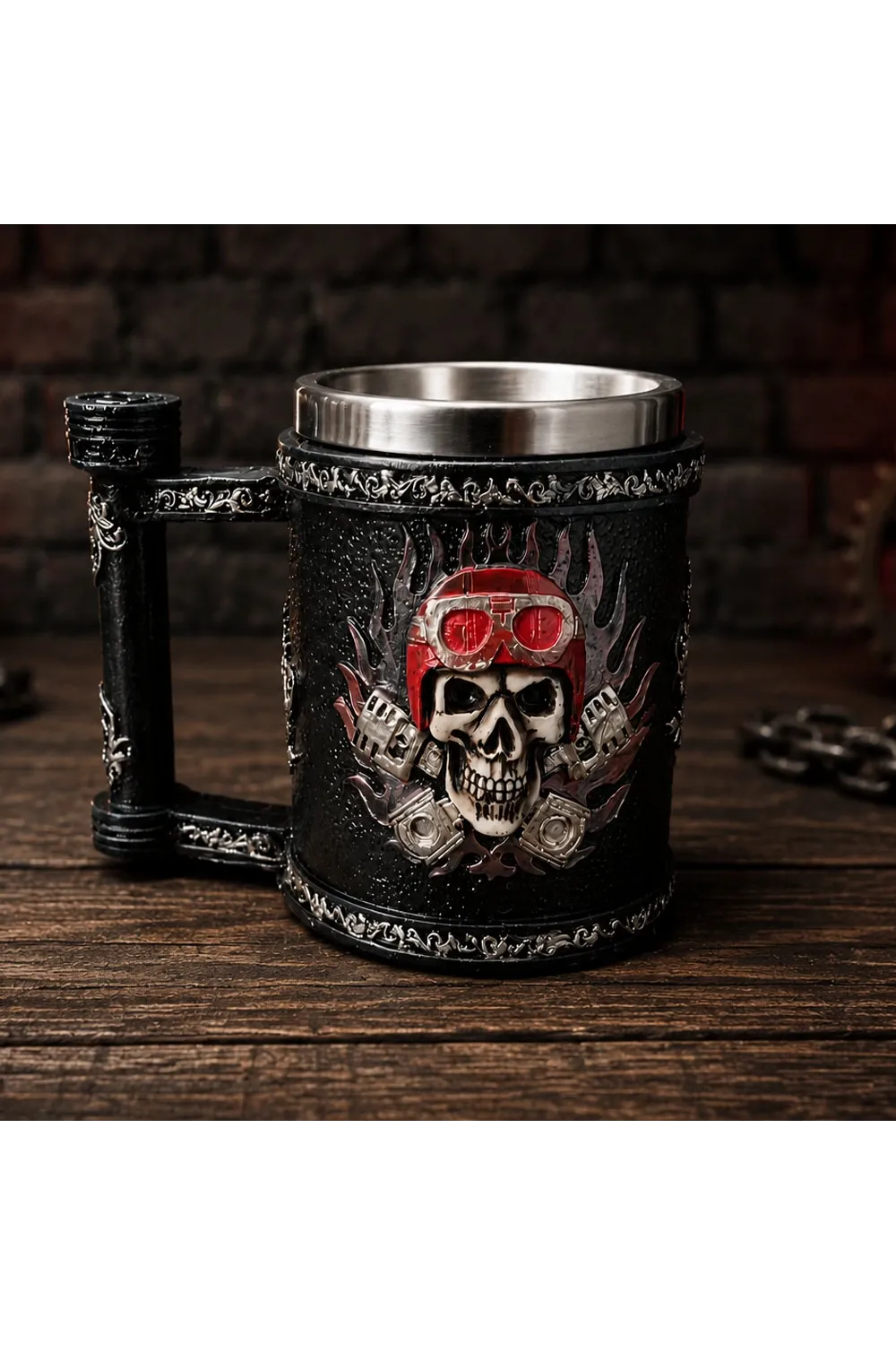 Kuru Kafa Motorcu Tasarımlı Metal Kupa Bardak