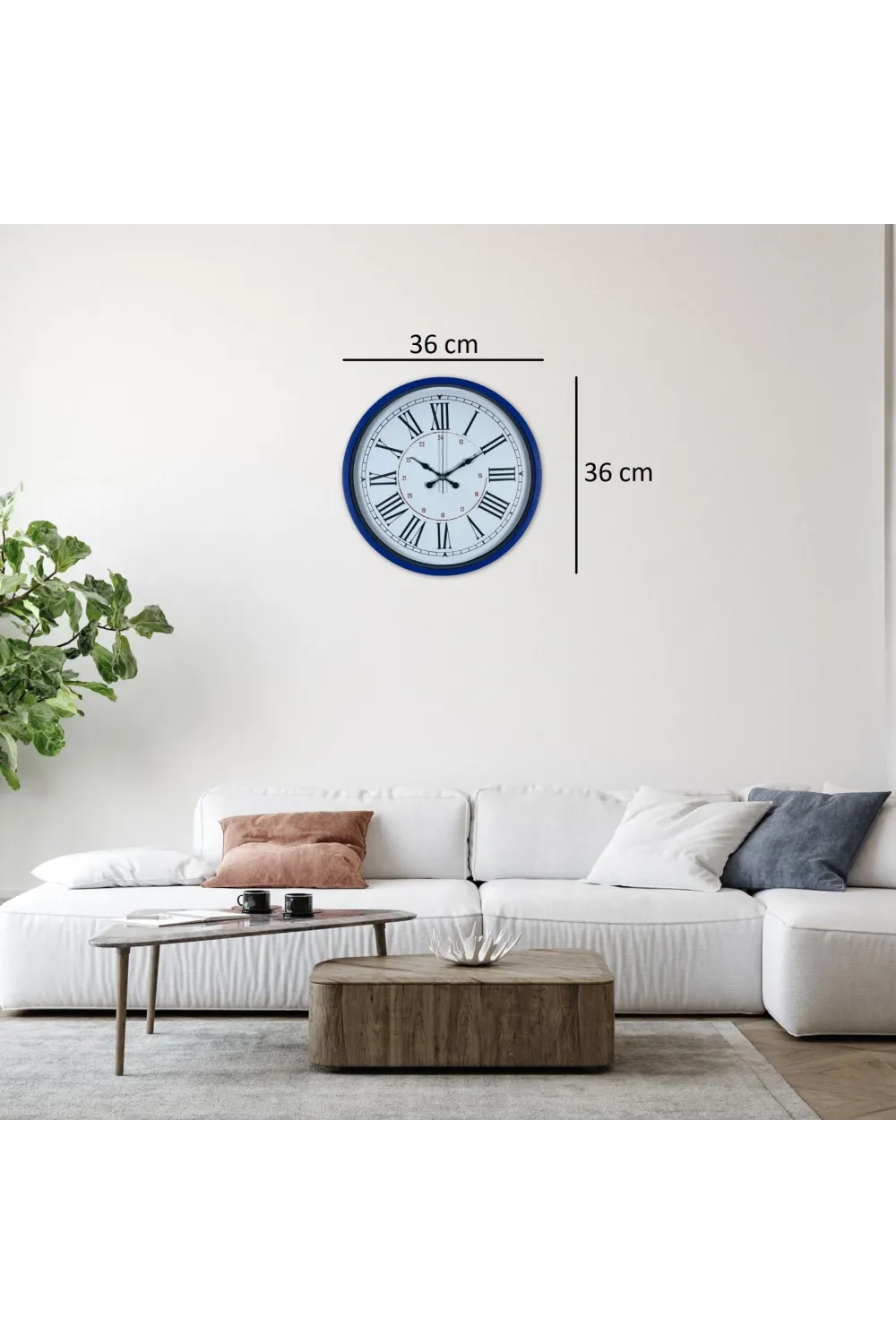 Lacivert 36 Cm Dekoratif Duvar Saati