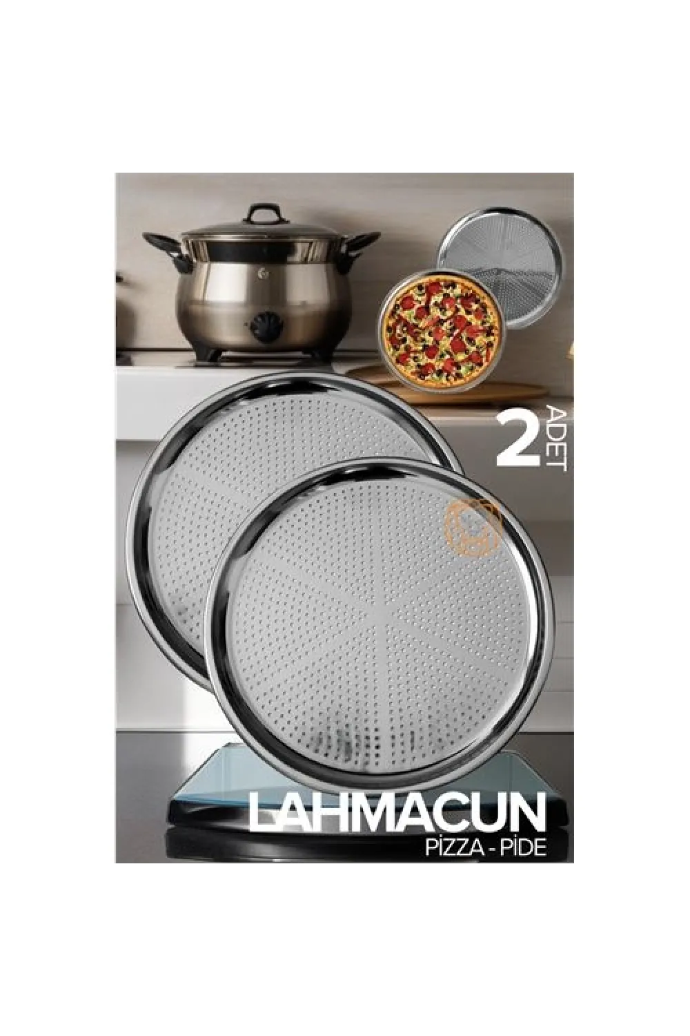 Lahmacun Pizza Pide Pişirme Tepsisi 2 li SET