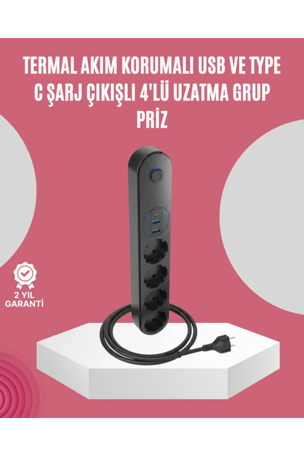 Led Anahtarlı Akım Korumalı Çoklu Priz 4 Priz 3 Usb Girişli