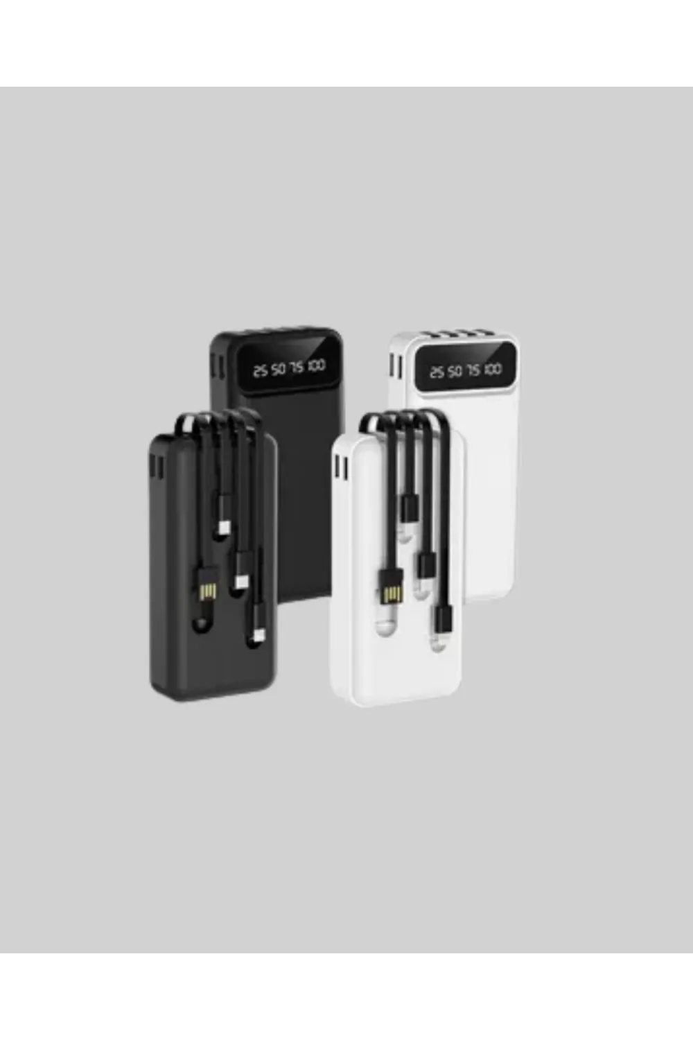 Led Işıklı 20.000mah Powerbank Lcd Gösterge Dahili Çoklu Kablo