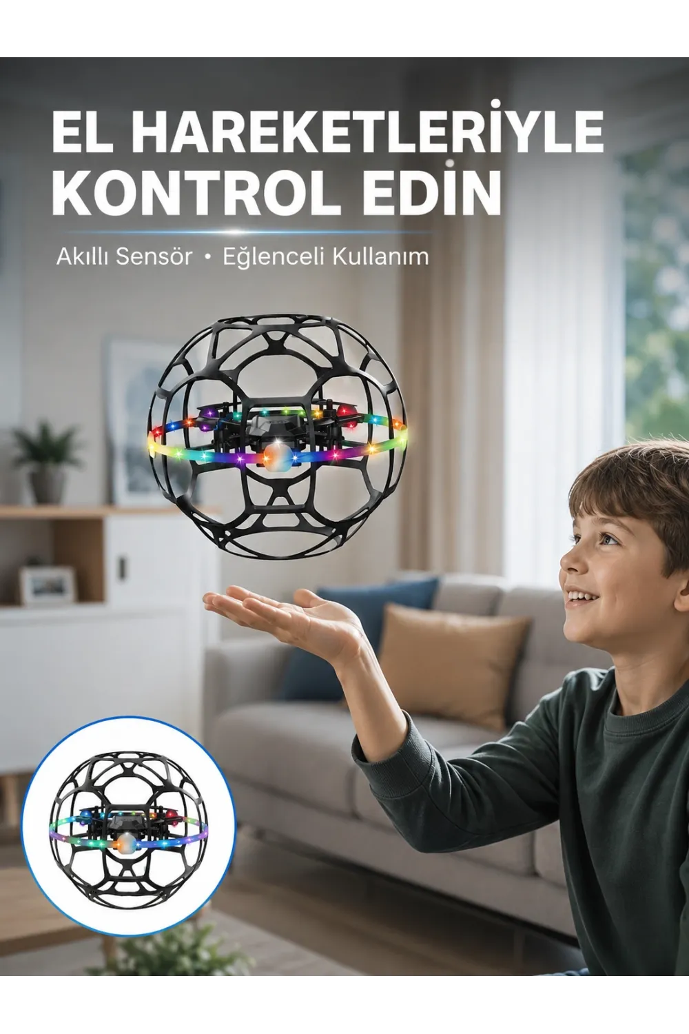 Led Işıklı Futbol Topu Mini Drone Akıllı Sensörlü El Kontrollü