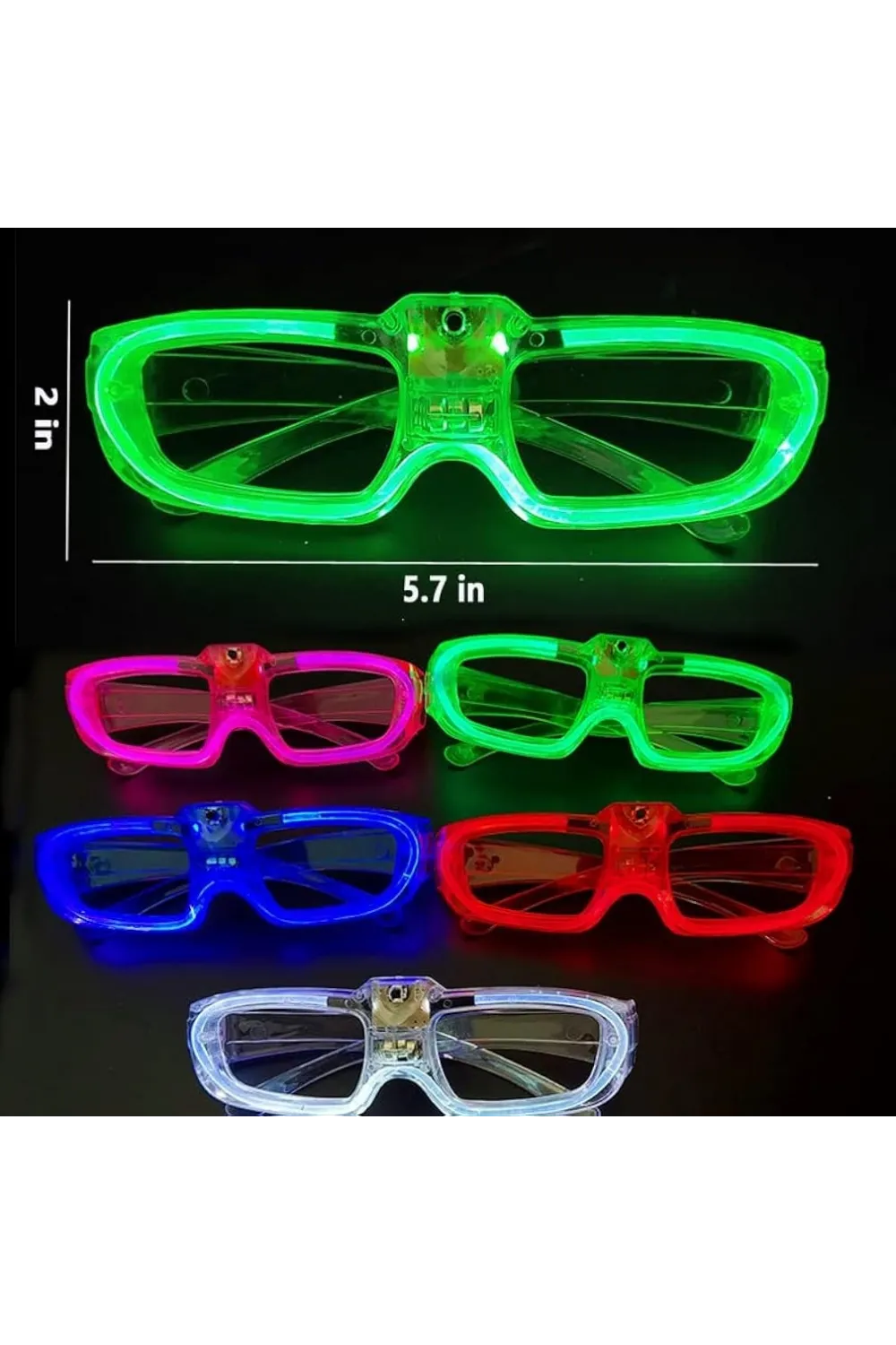 LED Işıklı Glow Pilli Parti Gözlüğü - Glow Efektli 6 Adet 5 Renk