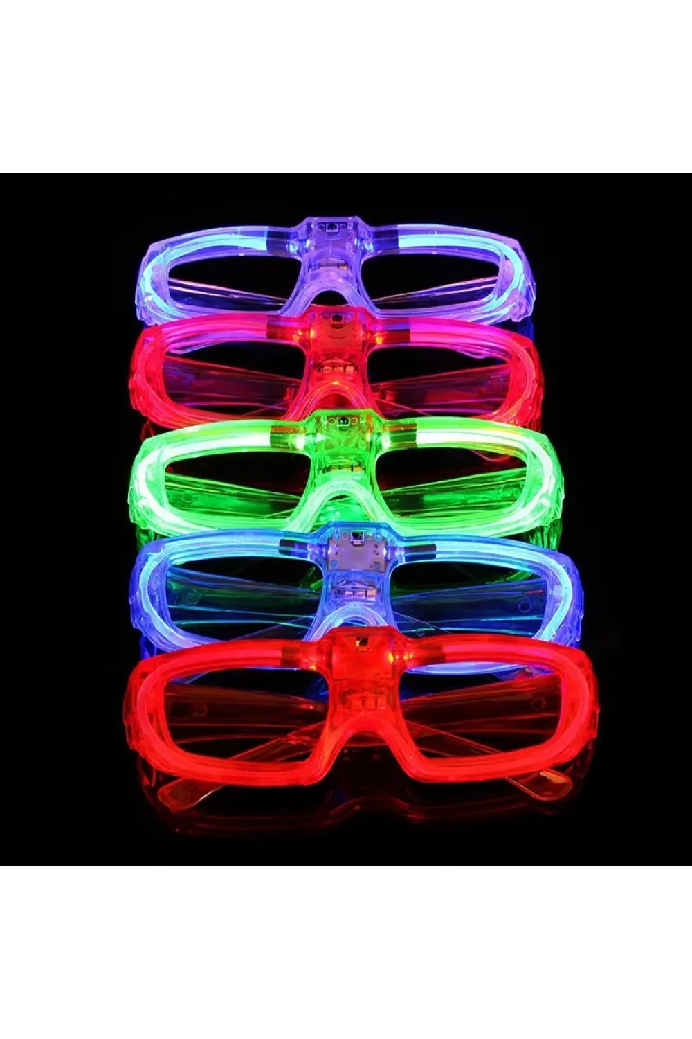 LED Işıklı Glow Pilli Parti Gözlüğü - Glow Efektli 6 Adet 5 Renk