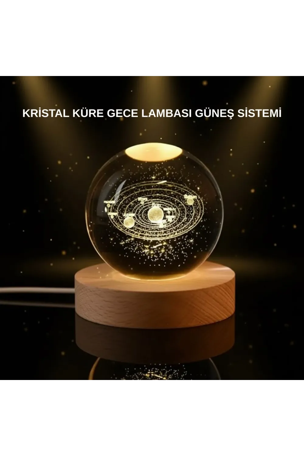 Led Işıklı Kristal Küre Ahşap Standlı Dekoratif Gezegen Model