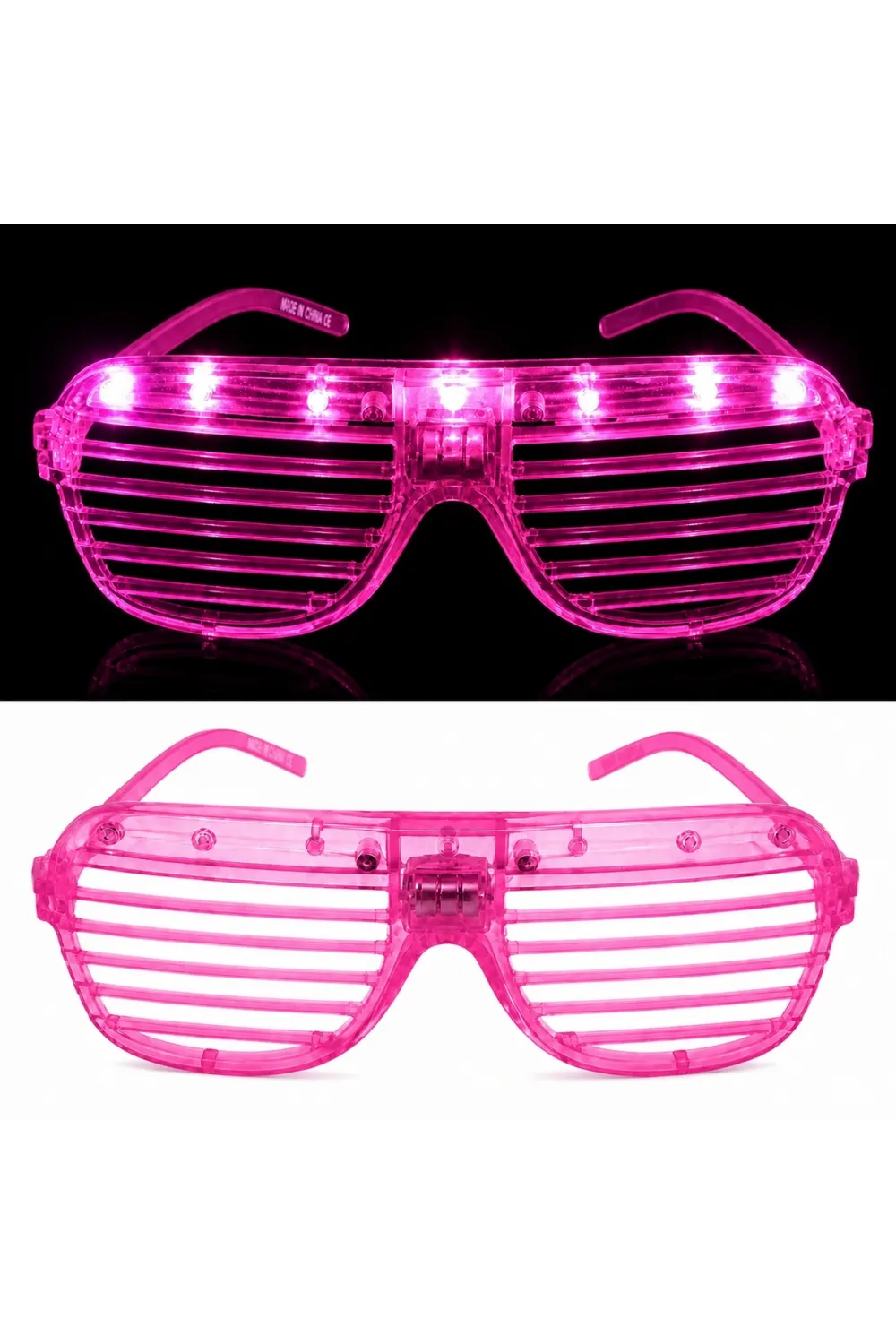 LED Işıklı Panjur Parti Gözlüğü Pembe Renk Shutter Gözlük