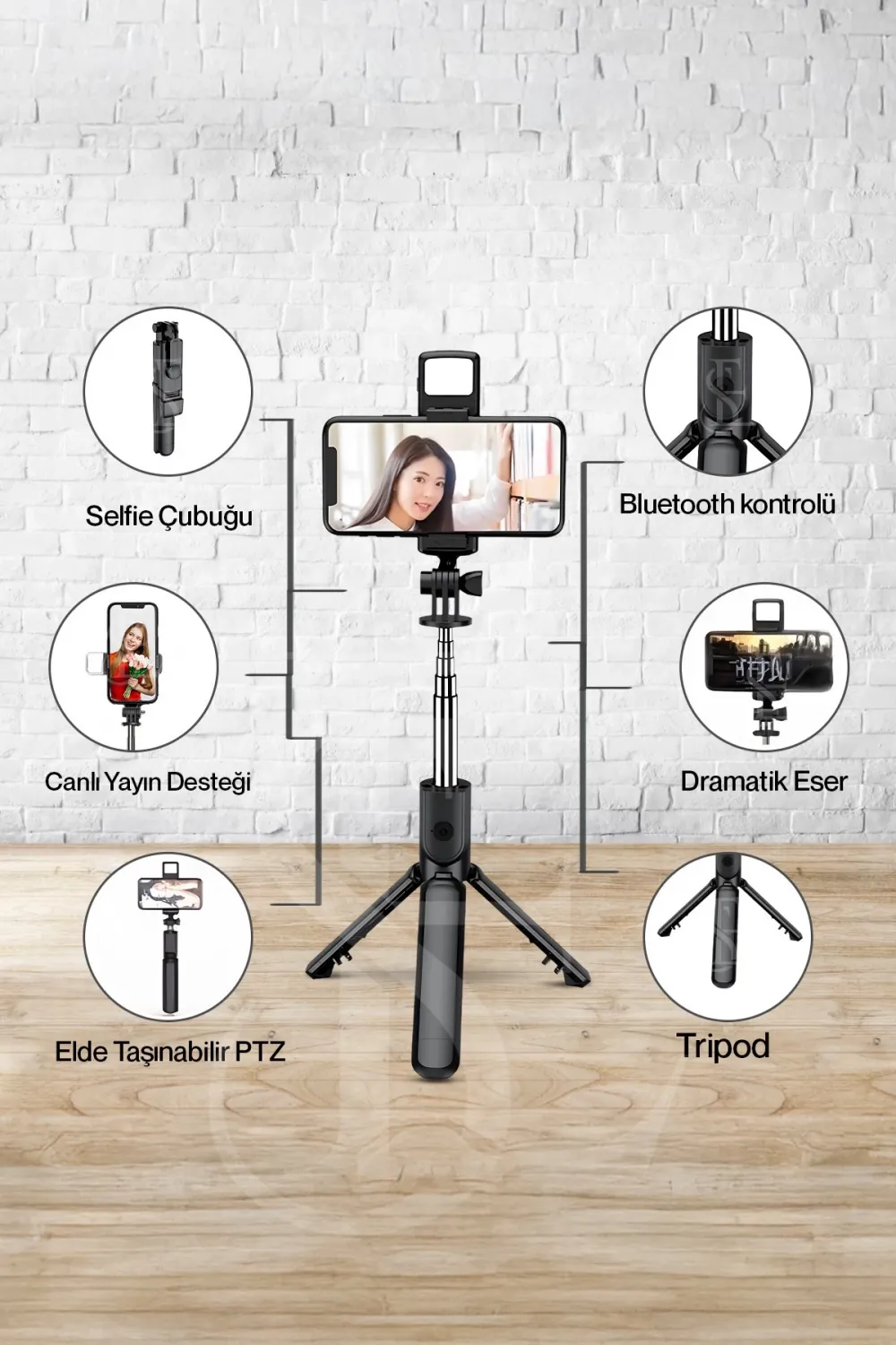 Led Işıklı Selfie Çubuğu Bluetooth Kumandalı Kablosuz Tripot Selfie Monopod Selfie Stick