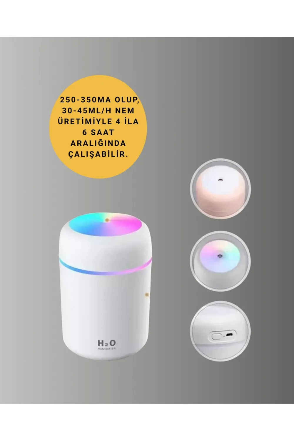 Led Işıklı Sessiz Masaüstü Nemlendirici – 3 Buhar Modu