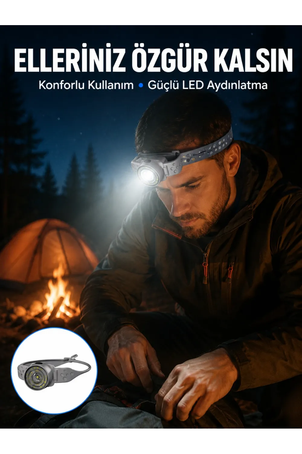 Led Kafa Feneri Ayarlanabilir Baş Bantlı Güçlü Aydınlatma Lambası