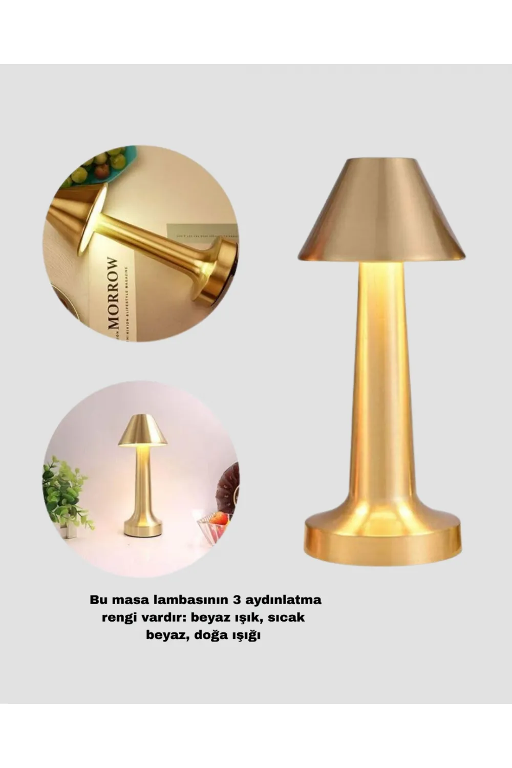 Led Masa Lambası 3 Renk Ayarlı Şarjlı Kablosuz Modern Tasarım