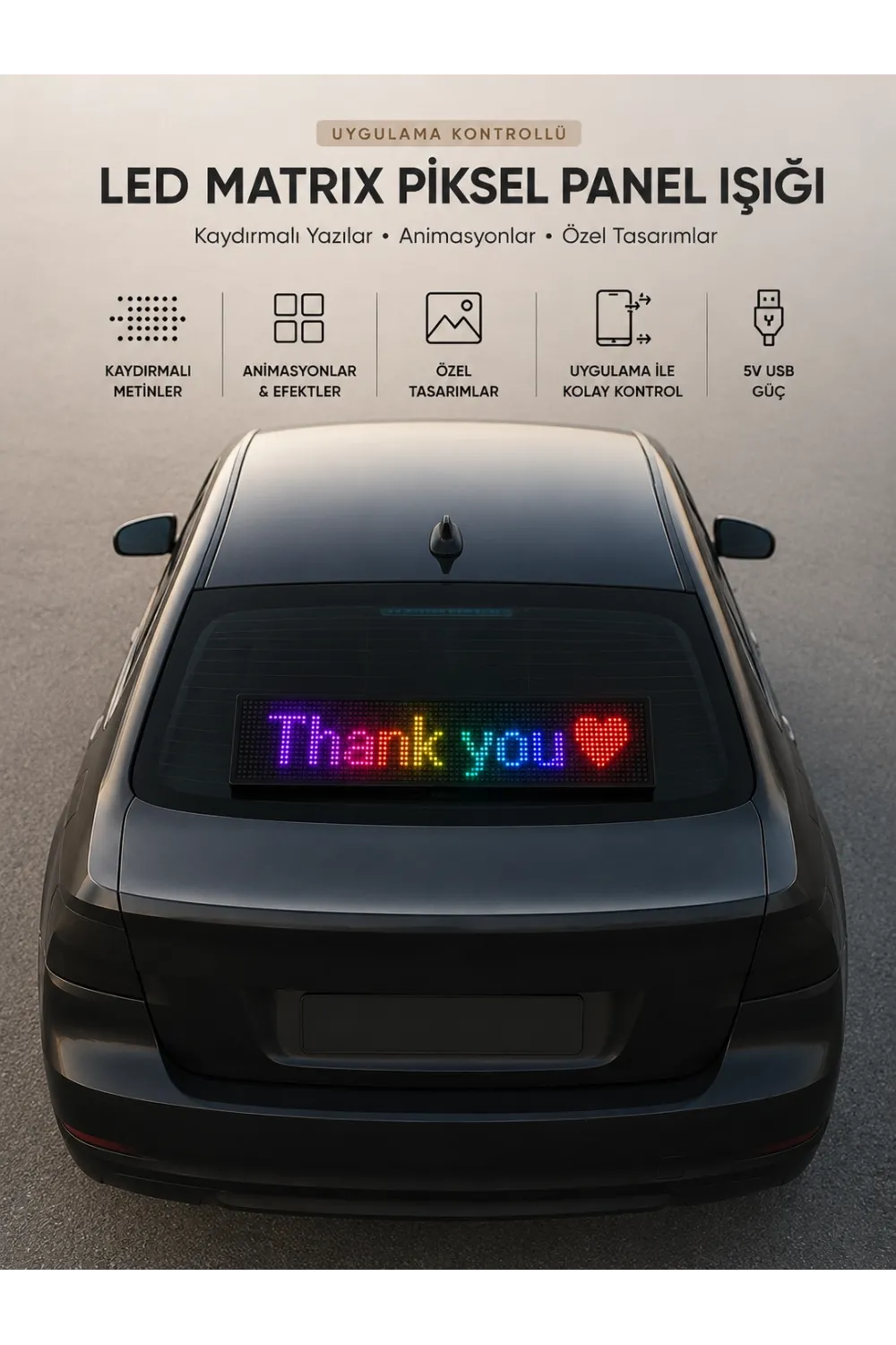 Led Matrix Piksel Panel Işığı Usb Uygulama Kontrollü Kaydırmalı Yazı Ekranı